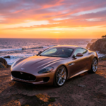 Aston Martin DB11 coupé rouge vue de trois quarts, voiture de sport haut de gamme au design élégant
