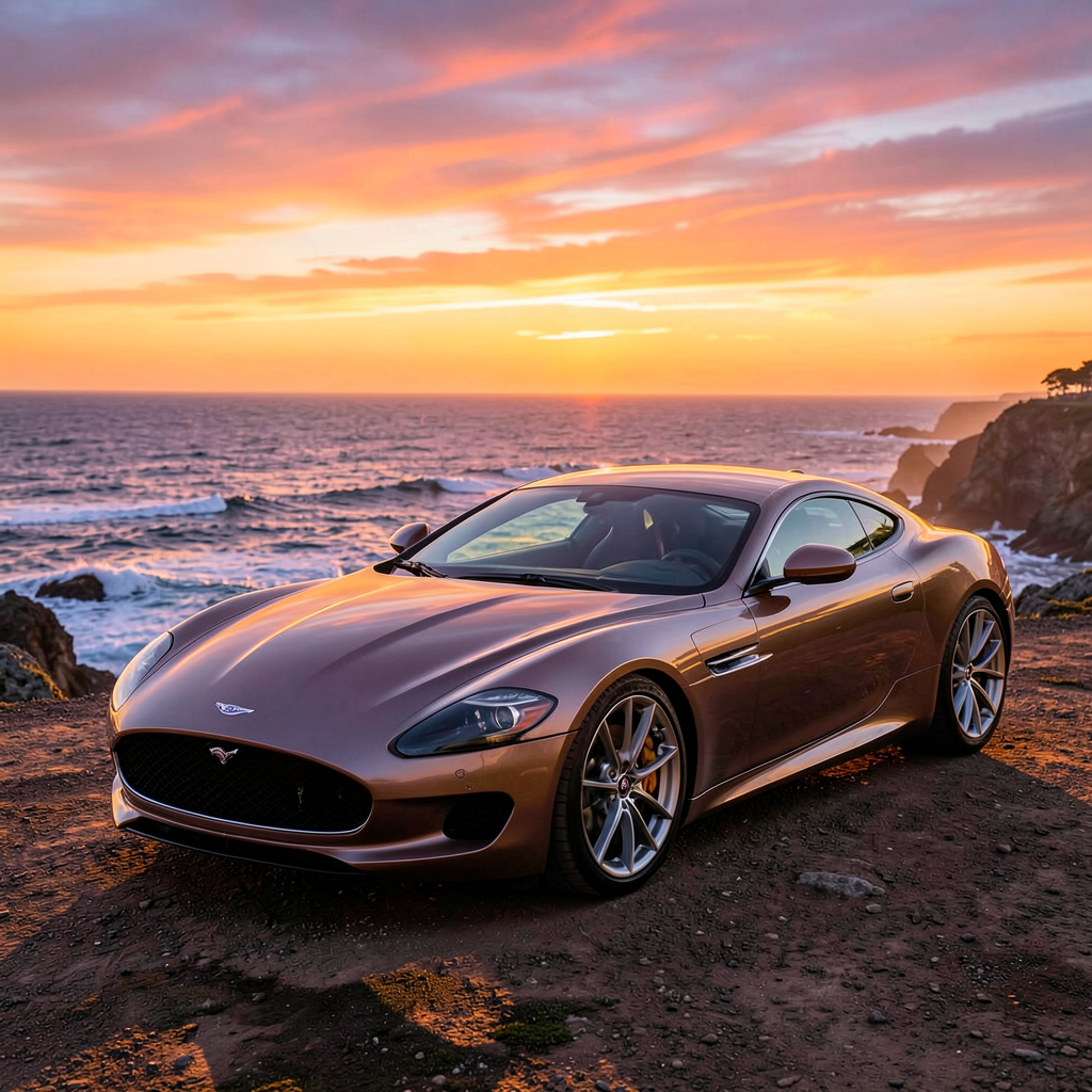 Aston Martin DB11 coupé rouge vue de trois quarts, voiture de sport haut de gamme au design élégant