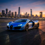 Bugatti Vision Gran Turismo bleue vue de profil au salon de Francfort, voiture de sport de luxe futuriste