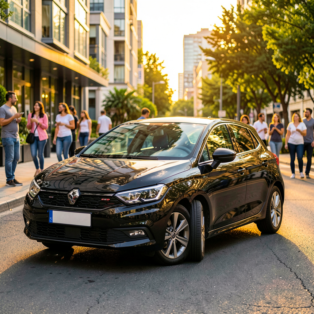 SEAT Ibiza FR noire en extérieur, phares LED allumés et jantes 18 pouces, citadine sportive