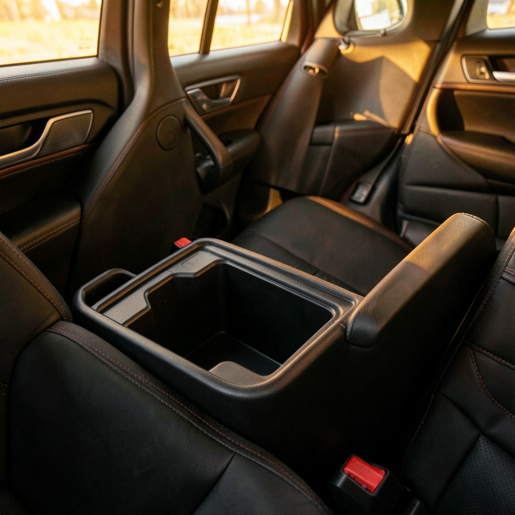 Organisateur de coffre de voiture Amazon avec plusieurs compartiments remplis d'accessoires de voyage