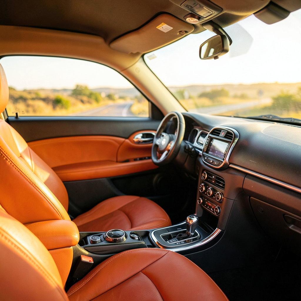 Intérieur soigné d'une Fiat 500 Dolcevita avec sièges crème et finitions rétro