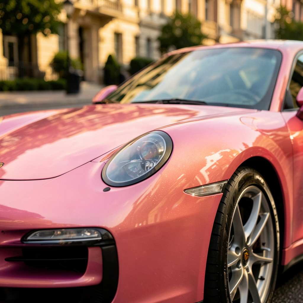 Nuancier de teintes roses pour Porsche 911 avec option Paint to Sample présentées sur carrosserie