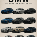 Gamme des modèles BMW allant des classiques aux récents véhicules modernes.