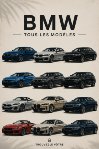 Gamme des modèles BMW allant des classiques aux récents véhicules modernes.