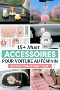 Accessoires auto féminins sur un siège de voiture, ajoutant une touche de style