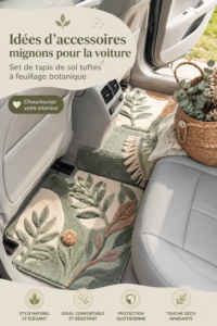 Un intérieur de voiture stylé avec des accessoires mignons et pratiques.
