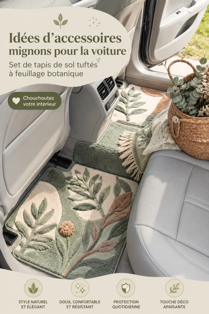 Un intérieur de voiture stylé avec des accessoires mignons et pratiques.