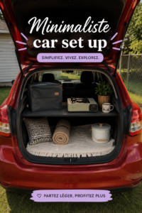 Aménagement minimaliste d'une voiture avec des éléments de confort