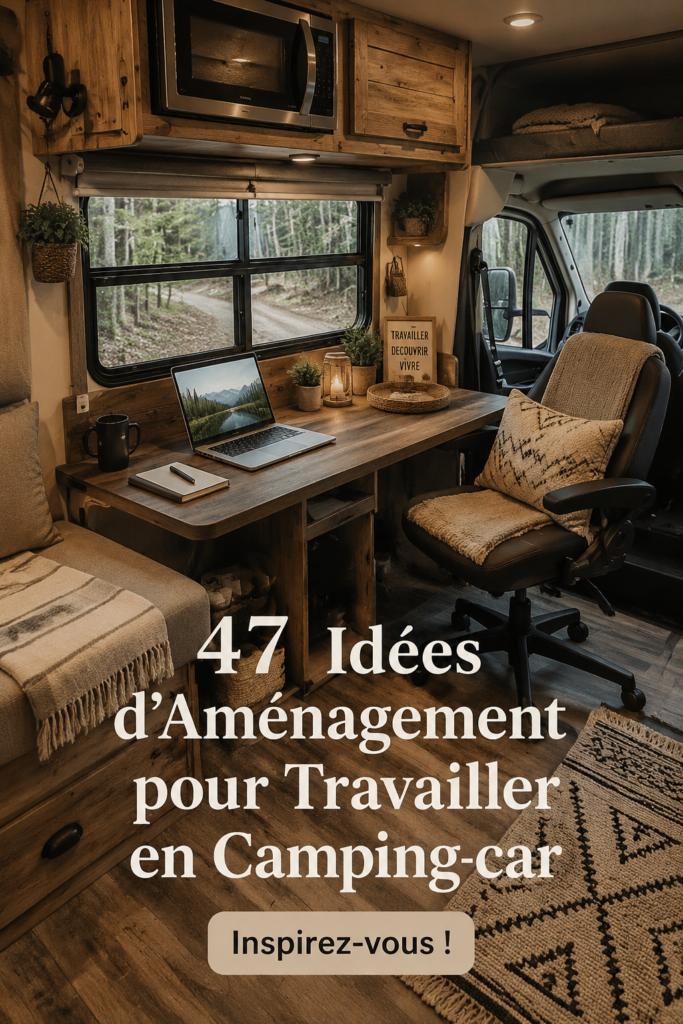 Un van aménagé avec un espace de travail confortable et lumineux