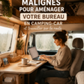 Un bureau bien aménagé dans un van aménagé avec vue sur la nature.
