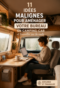 Un bureau bien aménagé dans un van aménagé avec vue sur la nature.
