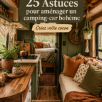 Camper boho cosy avec une décoration chaleureuse et accueillante.