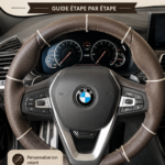 Couvre volant en cuir fait maison sur un volant de BMW X3.