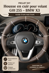 Couvre volant en cuir fait maison sur un volant de BMW X3.
