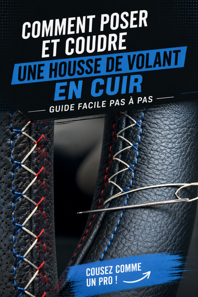 Couvre-volant en cuir installé sur un volant de voiture, ajoutant une touche d'élégance.