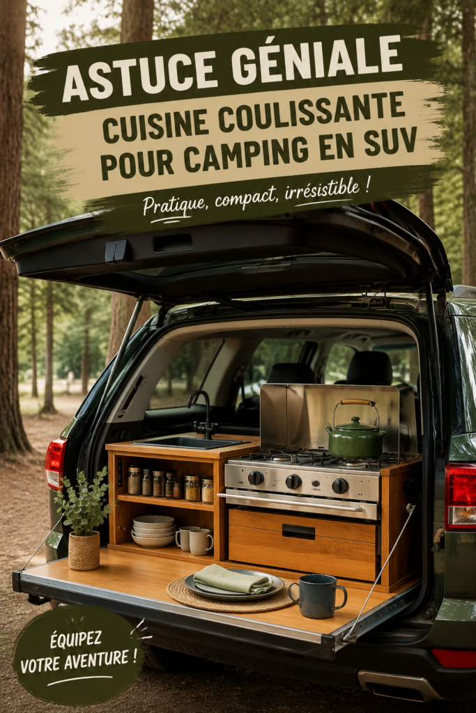 Aménagement astucieux d'une cuisine dans un SUV pour le camping.