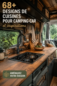 Une cuisine de camping élégante aménagée dans un van, illustrant le confort en voyage.