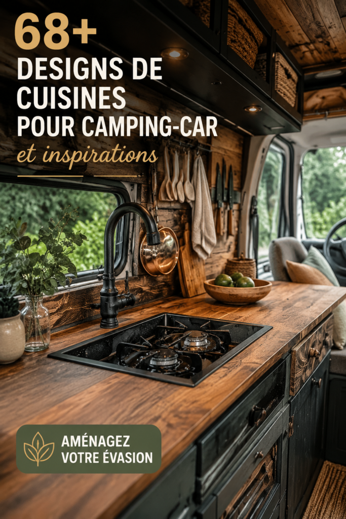 Une cuisine de camping élégante aménagée dans un van, illustrant le confort en voyage.