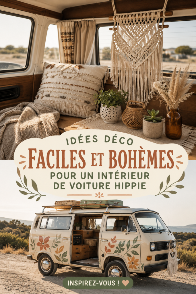 Intérieur de voiture décoré dans un style boho chaleureux