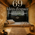 Espace de méditation zen avec coussins et plantes
