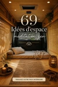 Espace de méditation zen avec coussins et plantes