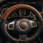 Couverture de volant personnalisée en cuir beige sur un volant moderne