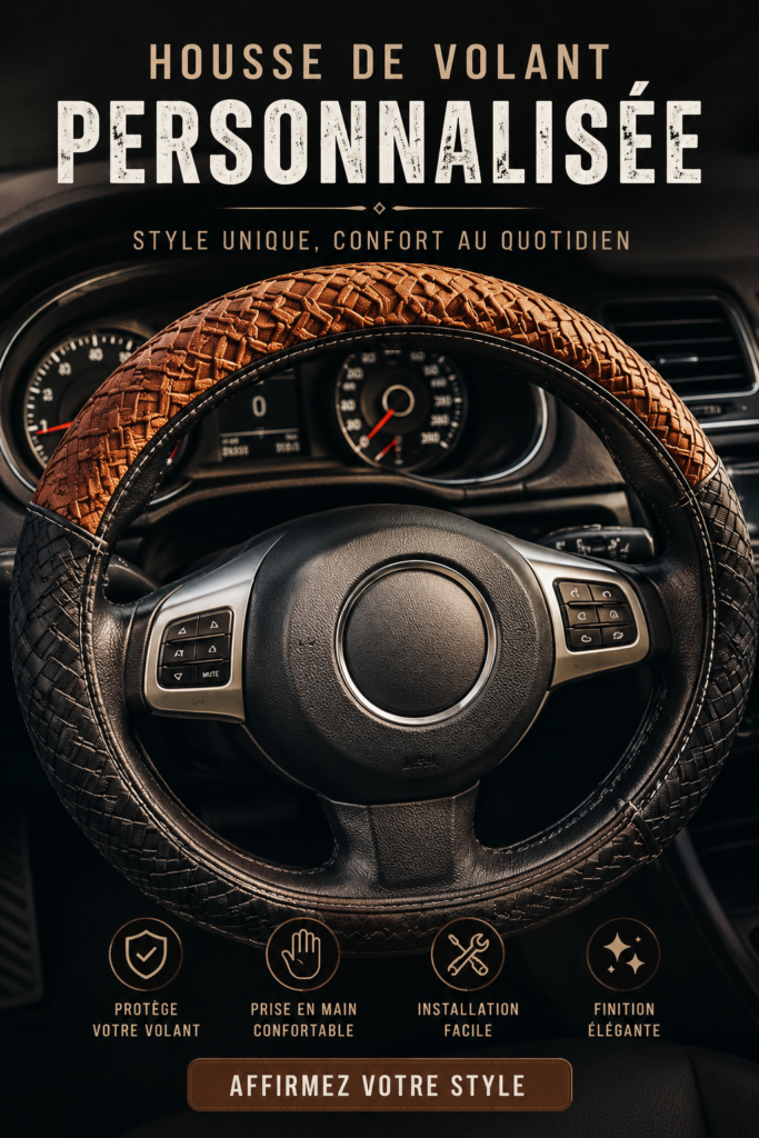 Couverture de volant personnalisée en cuir beige sur un volant moderne