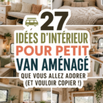 Intérieur chaleureux d'un petit van aménagé, mettant en avant des rangements astucieux