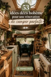 Un van rénové au style Boho avec des éléments décoratifs chaleureux et naturels