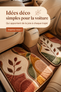 Une voiture décorée avec des accessoires colorés et modernes.