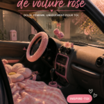 Intérieur de voiture décoré en rose avec des accessoires mignons