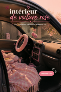 Intérieur de voiture décoré en rose avec des accessoires mignons