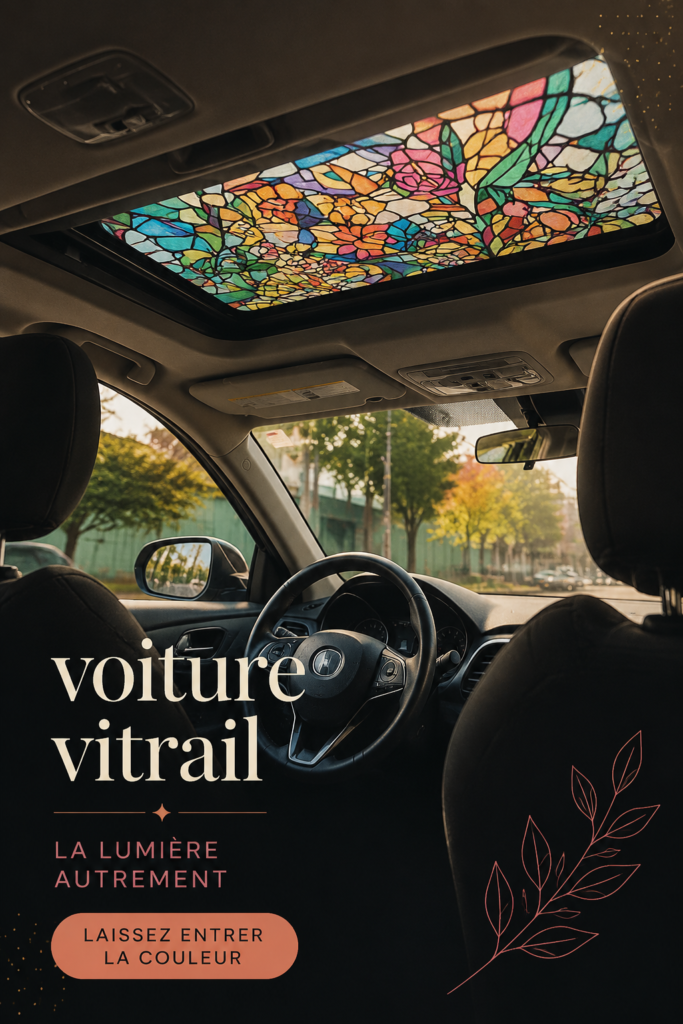 Vitre avec motifs de vitrail sur une voiture
