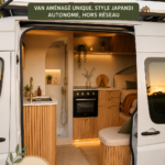 Mercedes Sprinter aménagé au style Japandi pour voyages confortables