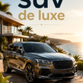 Un SUV de luxe sur une route panoramique, mettant en valeur son design élégant et ses performances.