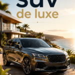 Un SUV de luxe sur une route panoramique, mettant en valeur son design élégant et ses performances.