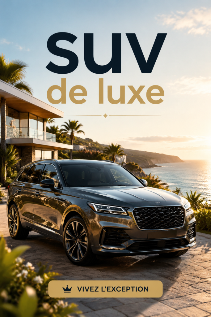 Un SUV de luxe sur une route panoramique, mettant en valeur son design élégant et ses performances.