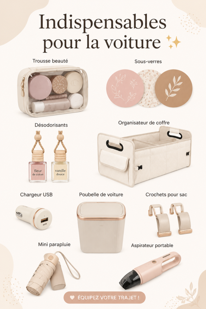 Accessoires de voiture modernes et pratiques en exposition sur une table.