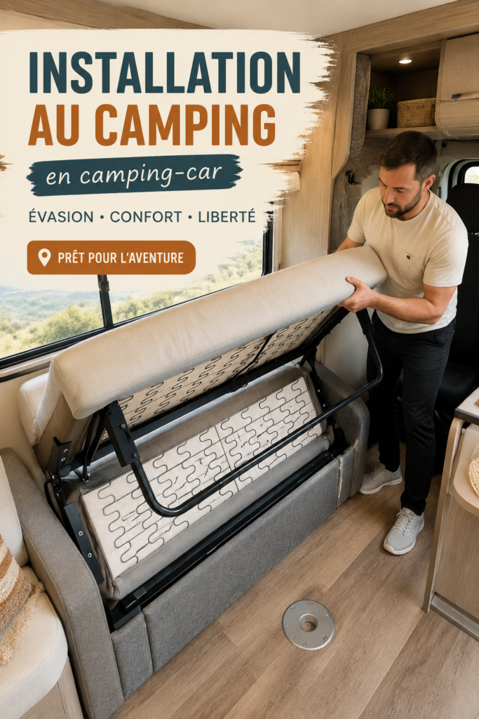 Un camping-car Winnebago Navion stationné en pleine nature, prêt pour l'aventure