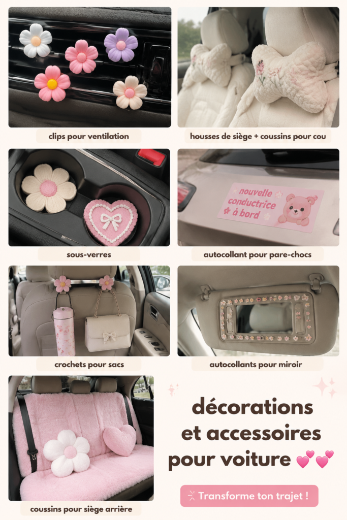 Décoration intérieure d'une voiture avec des accessoires colorés et chaleureux