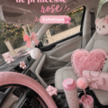 Une voiture rose décorée d'accessoires chics, inspirant l'esthétique princesse.