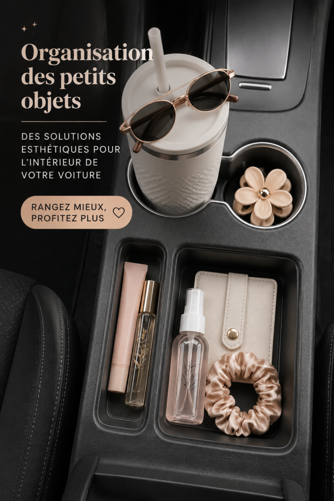 Intérieur d'une voiture bien organisé avec des accessoires esthétiques.