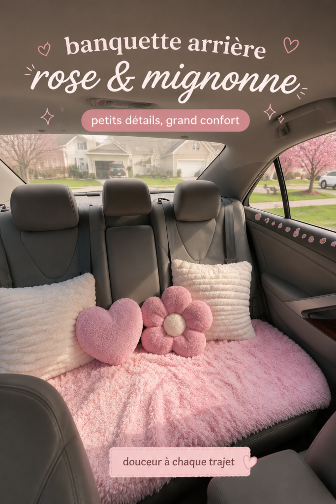 Siège arrière de voiture décoré avec des éléments pinky et adorables