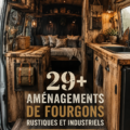 Transformation d'un van rustique au style industriel, combinant matériaux naturels et designs urbains.